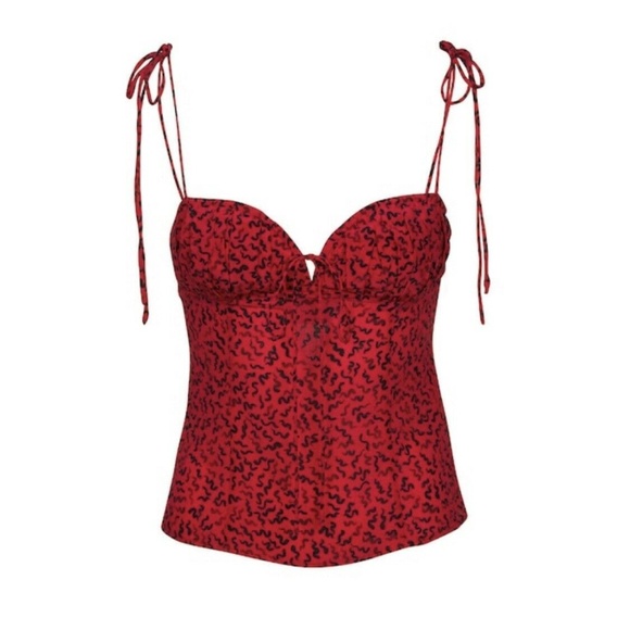 Realisation Par Tops - REALISATION Red Squiggle Silk ANA Blouse Top